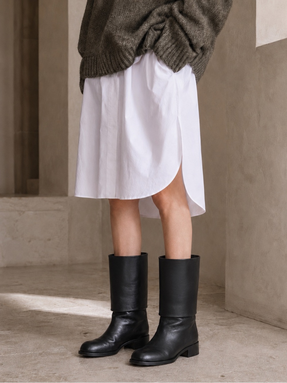 CHANEL Black Leather CC Mid Calf Boots 37.5 US 7.5